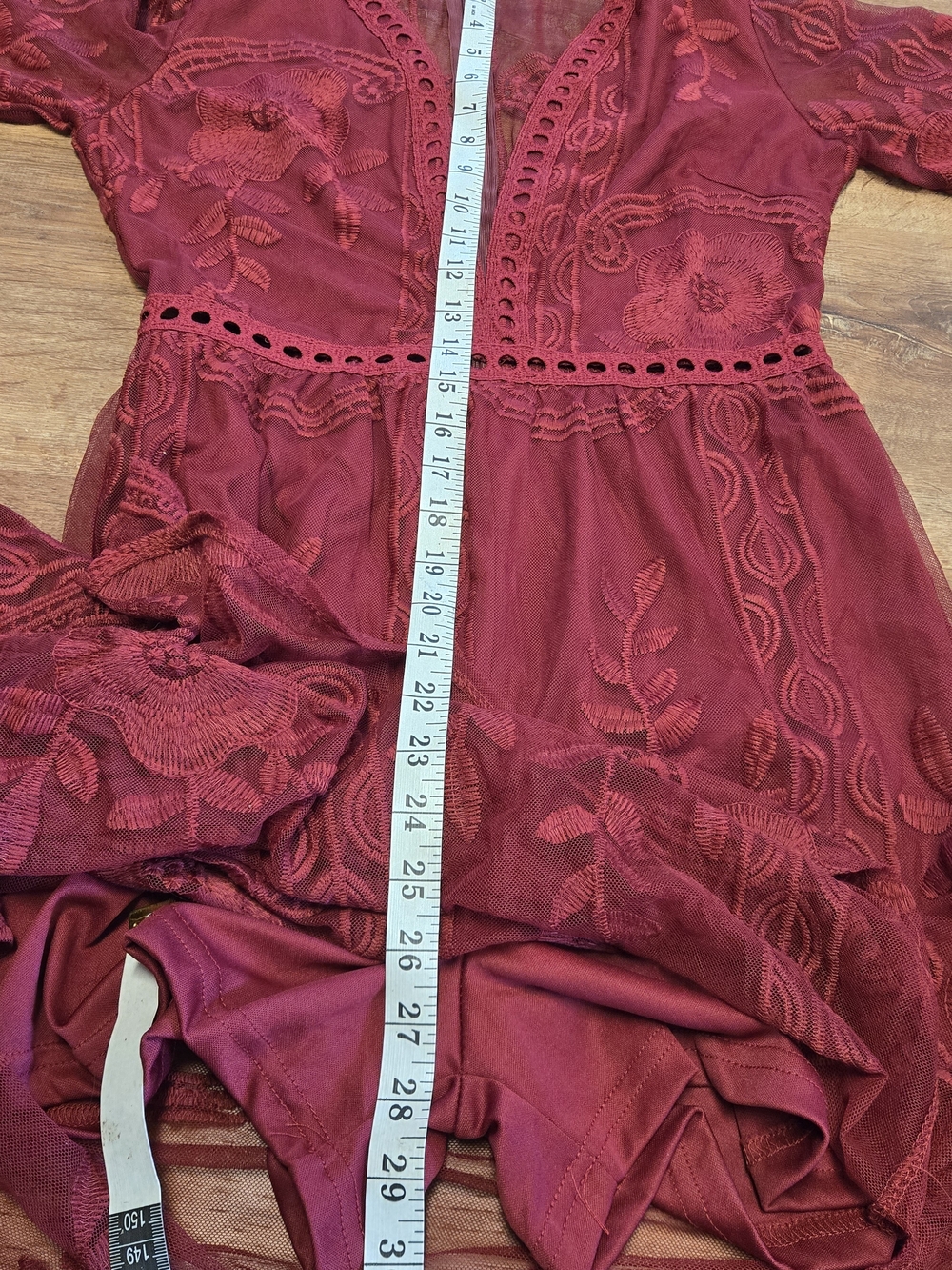 Eleter Burgundy Romper With Embroidered Sheer Maxi Skirt Small - Picture 6 of 6